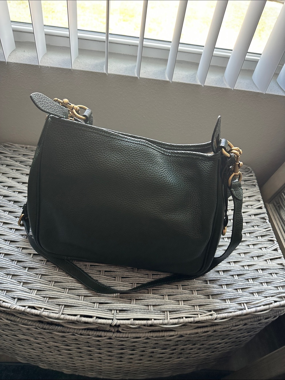 Coach Dark Green Leather Shoulder Bag with Gold Hardware